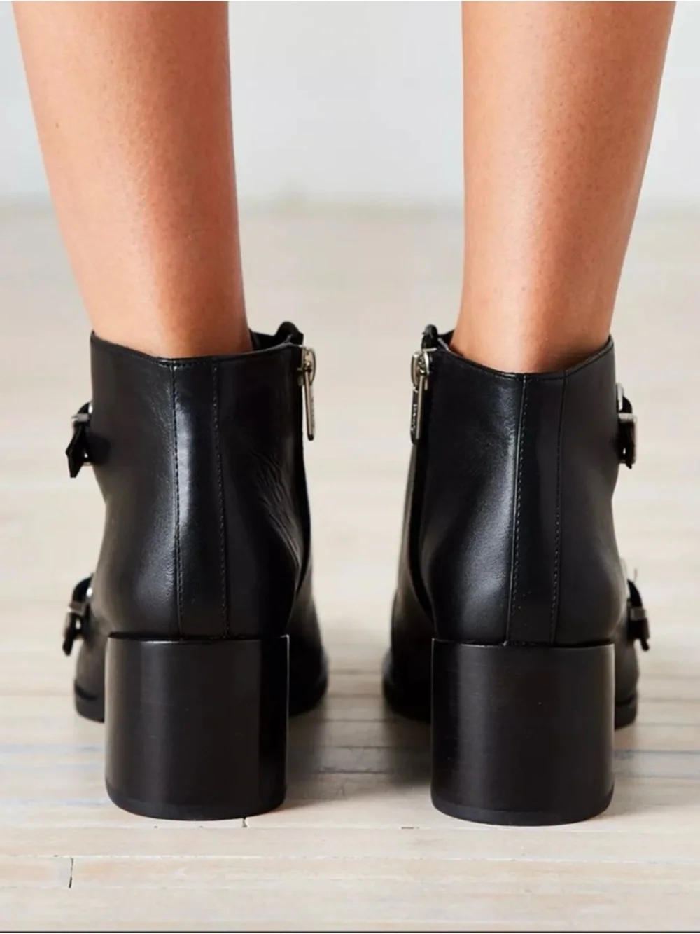 Sam Edelman Circus Reese Monk Strap Booties 8 Black Silver Buckle Pointed Toe - Picture 15 of 15